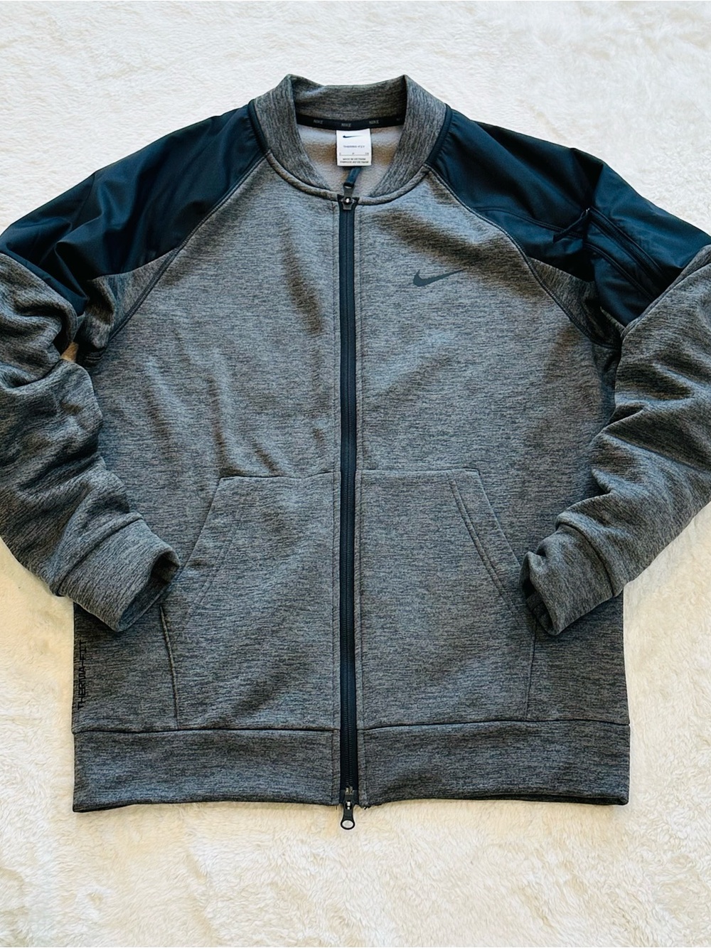 Nike Therma-FIT Men's Full Zip Bomber Jacket Charcoal Gray Black Size Small S